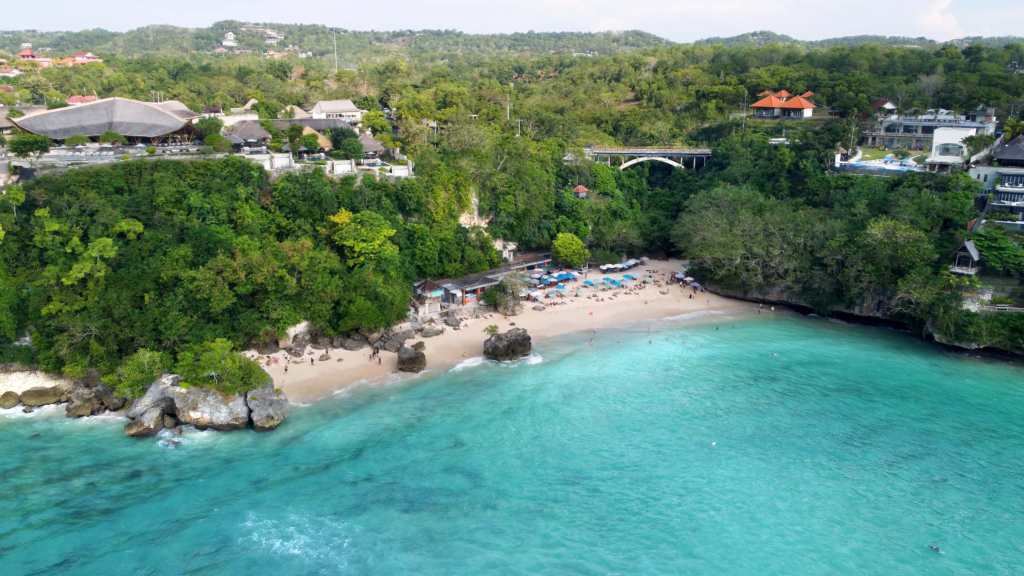 Padang Padang beach drone view 1. Beachfront view.